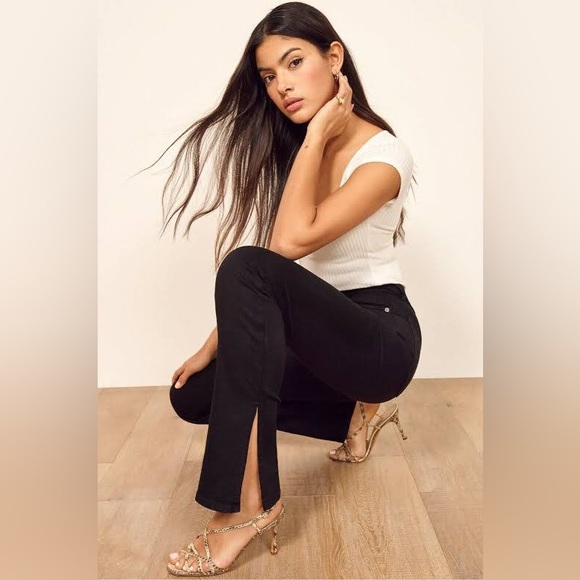 Reformation Denim - Reformation High & Skinny Split Hem Black Jeans Denim